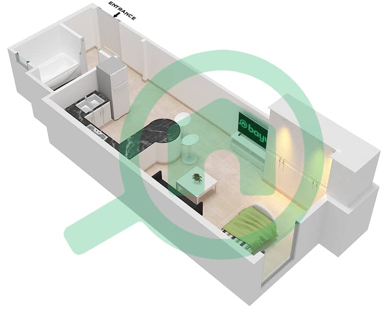 Al Khail Gate Phase 1 - Studio Apartment Type/unit 2/109 Floor plan interactive3D