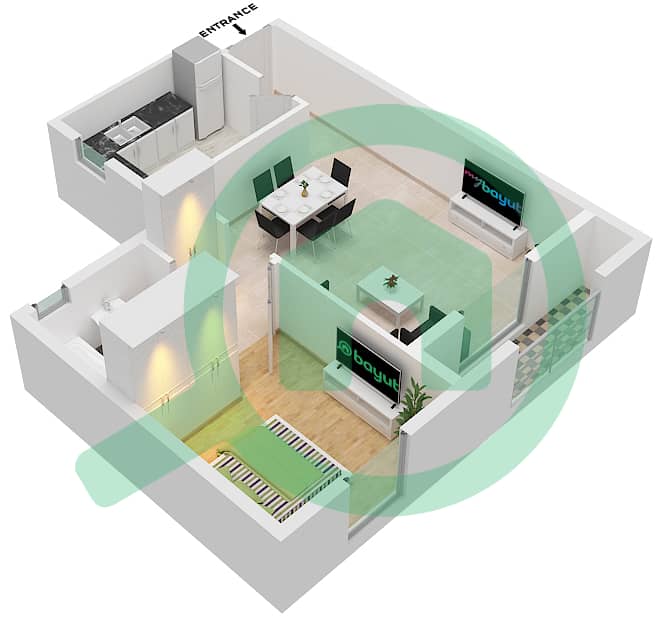 Al Khail Gate Phase 1 - 1 Bedroom Apartment Type/unit 2/111 Floor plan interactive3D