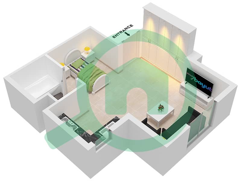 Al Khail Gate Phase 1 - Studio Apartment Type/unit 3/101 Floor plan interactive3D
