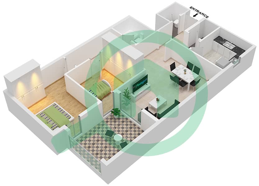 Al Khail Gate Phase 1 - 2 Bedroom Apartment Type/unit 3/106 Floor plan interactive3D