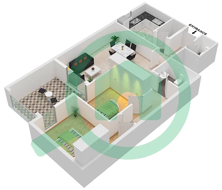 Al Khail Gate Phase 1 - 2 Bedroom Apartment Type/unit 3/113 Floor plan interactive3D