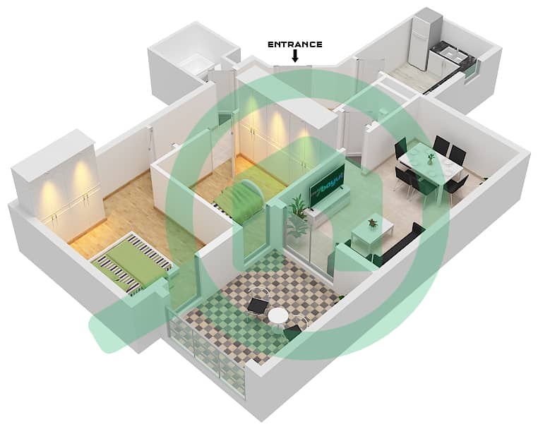 Al Khail Gate Phase 1 - 2 Bedroom Apartment Type/unit 3/112 Floor plan interactive3D
