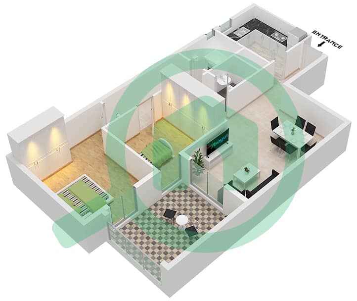 Al Khail Gate Phase 1 - 2 Bedroom Apartment Type/unit 3/115 Floor plan interactive3D