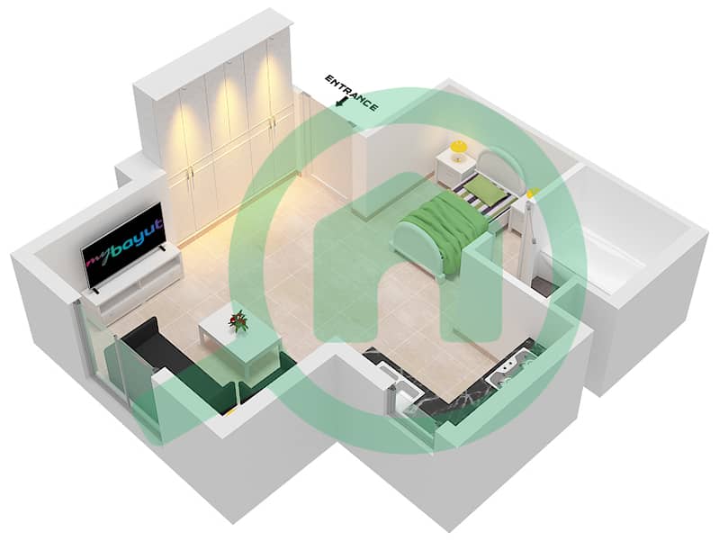 Al Khail Gate Phase 1 - Studio Apartment Type/unit 3/118 Floor plan interactive3D