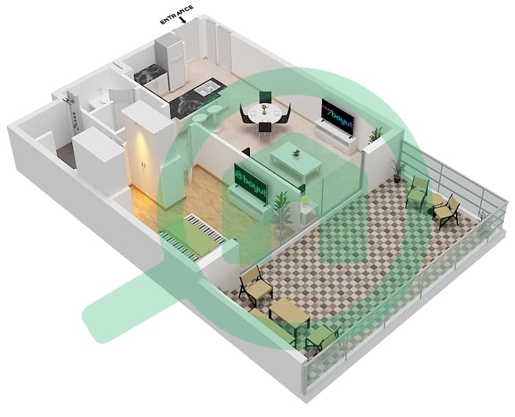 Belgravia Square - 1 Bedroom Apartment Type B Floor plan interactive3D