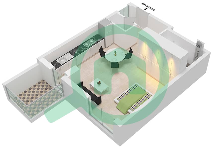 The Neighbourhood - Studio Apartment Type B Floor plan interactive3D