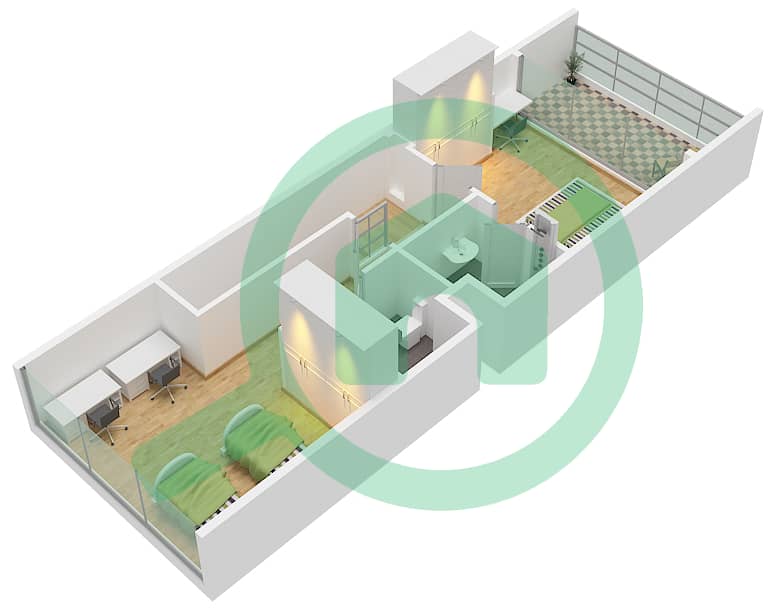 المخططات الطابقية لتصميم النموذج A تاون هاوس 2 غرفة نوم - ركان 3 First Floor interactive3D