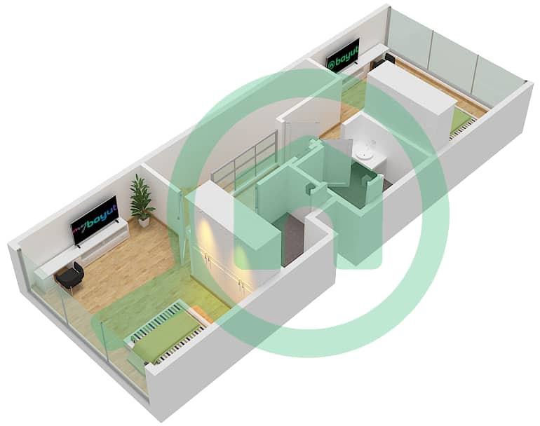 المخططات الطابقية لتصميم النموذج E تاون هاوس 3 غرف نوم - ركان 3 First Floor interactive3D