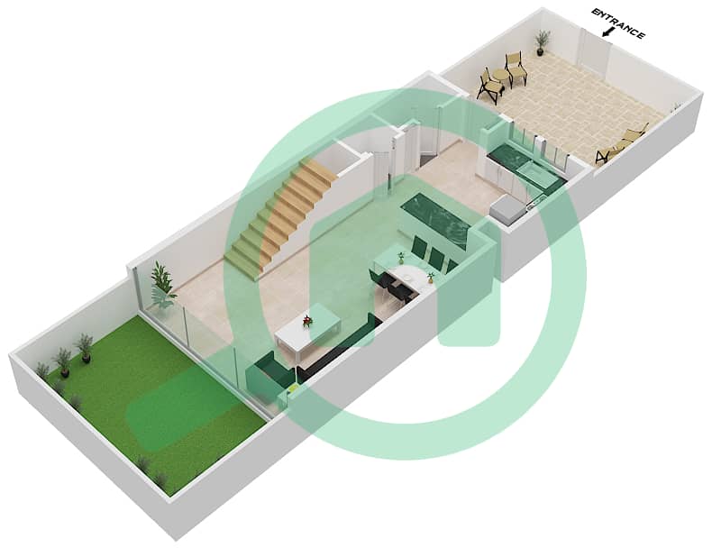 Rukan 3 - 2 Bedroom Townhouse Type B Floor plan Ground Floor interactive3D