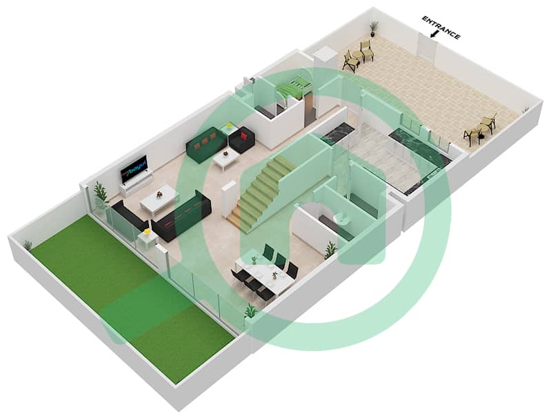 Рукан 3 - Таунхаус 4 Cпальни планировка Тип A Ground Floor interactive3D
