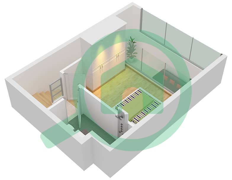 المخططات الطابقية لتصميم النموذج D تاون هاوس 1 غرفة نوم - ركان 3 First Floor interactive3D