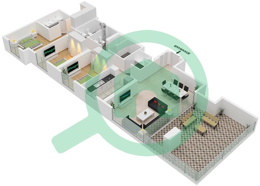 المخططات الطابقية لتصميم الوحدة 4 شقة 3 غرف نوم - كريك إيدج Floor 20 interactive3D