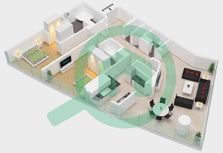 المخططات الطابقية لتصميم النموذج F شقة 2 غرفة نوم - مساكن جميرا ليفنج بالمركز التجاري العالمي