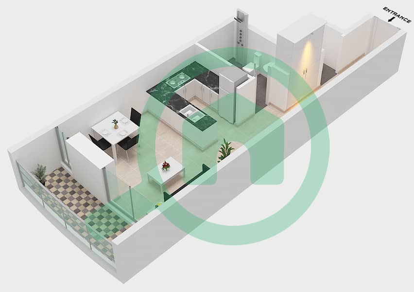 Бридж - Апартамент Студия планировка Единица измерения 1808 interactive3D