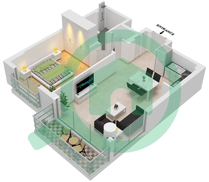 المخططات الطابقية لتصميم النموذج B3-FLOOR 2-7 شقة 1 غرفة نوم - ميرتل interactive3D