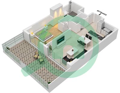 المخططات الطابقية لتصميم النموذج C1-FLOOR 1 شقة 1 غرفة نوم - ميرتل
