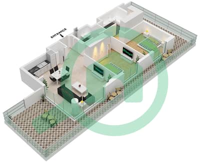 المخططات الطابقية لتصميم النموذج A2-FLOOR 1 شقة 2 غرفة نوم - ميرتل