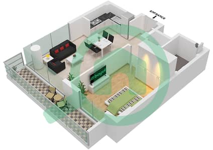 المخططات الطابقية لتصميم النموذج B1-FLOOR 1 شقة 1 غرفة نوم - ميرتل