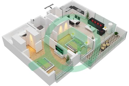 المخططات الطابقية لتصميم النموذج B2-FLOOR 2-7 شقة 2 غرفة نوم - ميرتل