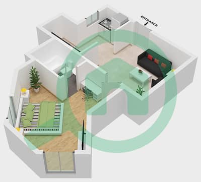 المخططات الطابقية لتصميم النموذج A شقة 1 غرفة نوم - بوابة دبي الجديدة 1