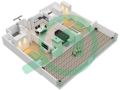 المخططات الطابقية لتصميم النموذج C1-FLOOR 1 شقة 2 غرفة نوم - ميرتل