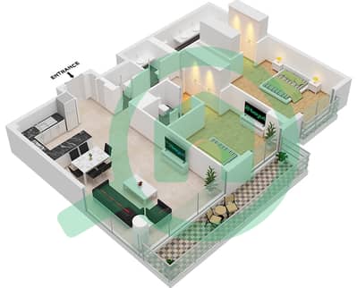 المخططات الطابقية لتصميم النموذج D2-FLOOR 2-7 شقة 2 غرفة نوم - ميرتل