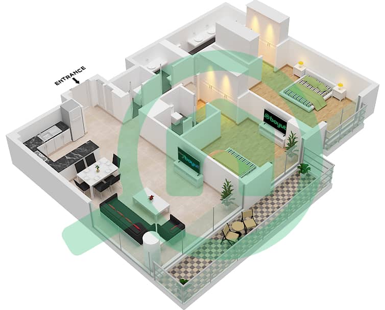 Myrtle - 2 Bedroom Apartment Type D2-FLOOR 2-7 Floor plan interactive3D