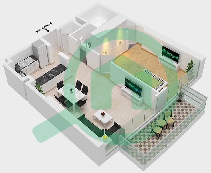 Nobles Tower - 1 Bedroom Apartment Unit 09 Floor plan Floor 2-18,20-41 interactive3D