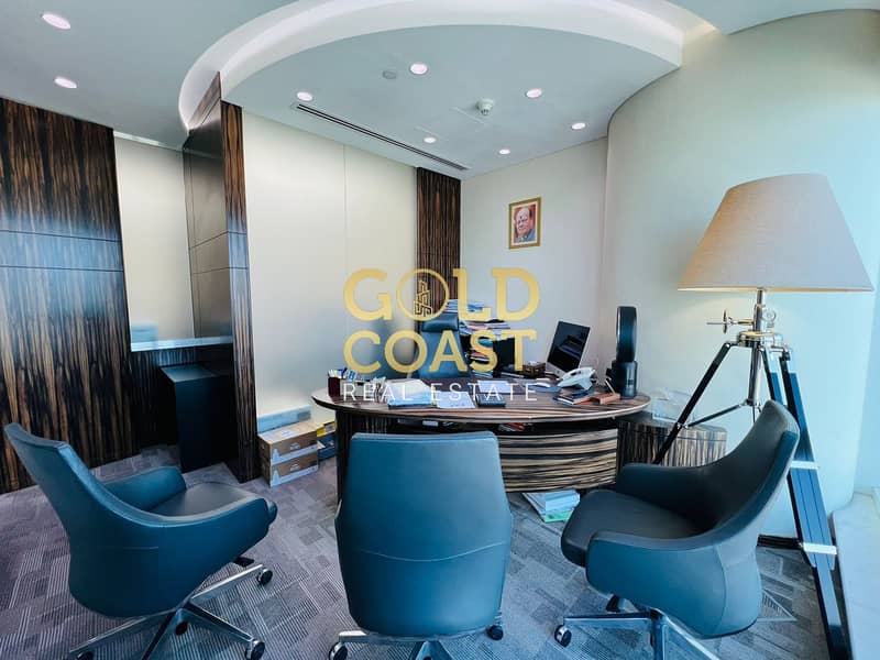 Furnished Office with Store Room | 3 Parkings| Full Canal & Burj View| High Floor