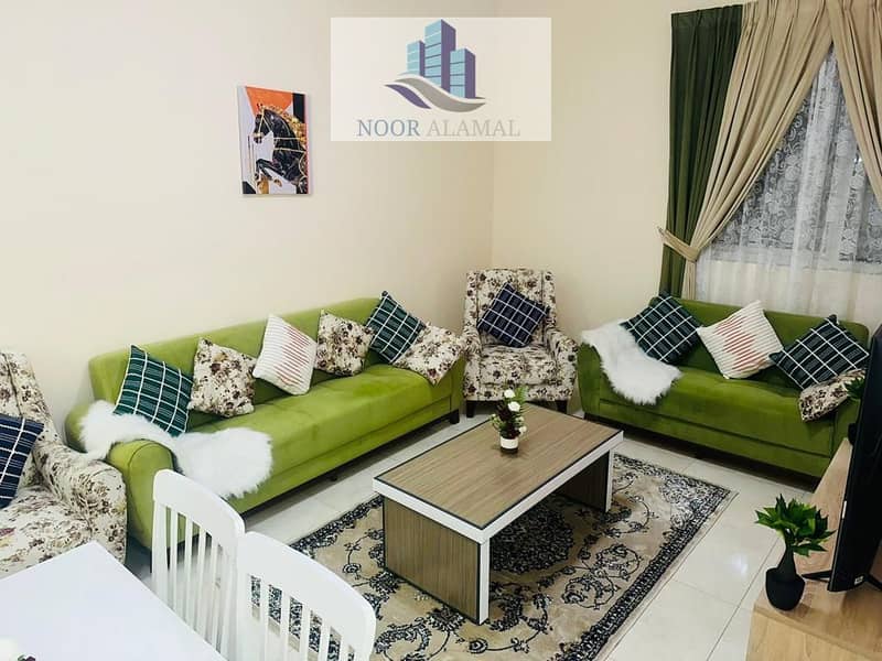 Furnished apartments for rent in Sharjah / Al Taiwan / one room, hall and 2 bathrooms with balcony and parcen /