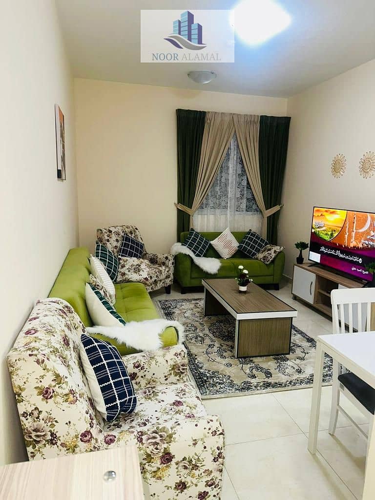 Furnished apartments for rent in Sharjah / Al Taiwan / one room, hall and 2 bathrooms with balcony and parcen /