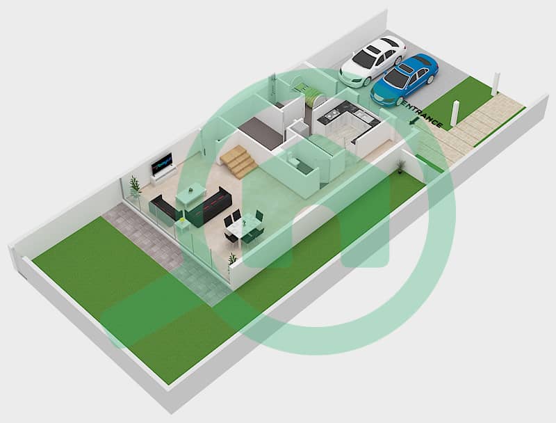 المخططات الطابقية لتصميم النموذج A تاون هاوس 3 غرف نوم - سيكويا Ground Floor interactive3D