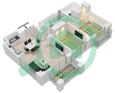 المخططات الطابقية لتصميم الوحدة 03-LEVEL 5 شقة 2 غرفة نوم - سانست في كريك بيتش