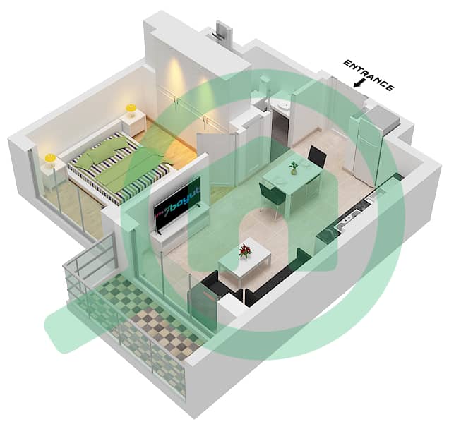 المخططات الطابقية لتصميم النموذج A (VARIANT 1)-FLOOR 08-17 شقة 1 غرفة نوم - 330 ريفرسايد كريسنت interactive3D
