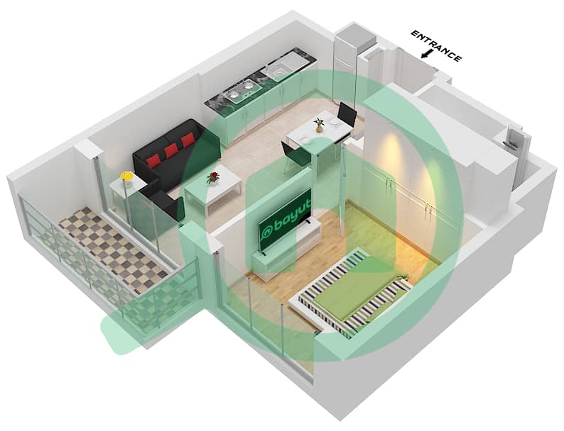 330 Riverside Crescent - 1 Bedroom Apartment Type A-FLOOR 08-17,21-29,33-42 Floor plan interactive3D