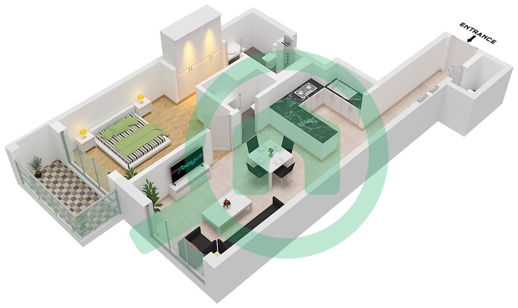 المخططات الطابقية لتصميم النموذج C (VARIANT 2)-FLOOR 08-17 شقة 1 غرفة نوم - 330 ريفرسايد كريسنت interactive3D