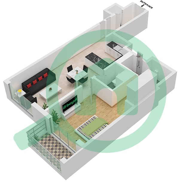330 Riverside Crescent - 1 Bedroom Apartment Type C (VARIANT 3)-FLOOR 08-17 Floor plan interactive3D