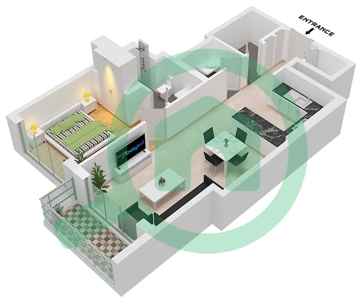 330 Riverside Crescent - 1 Bedroom Apartment Type D-FLOOR 08-10,12,13,15 Floor plan interactive3D