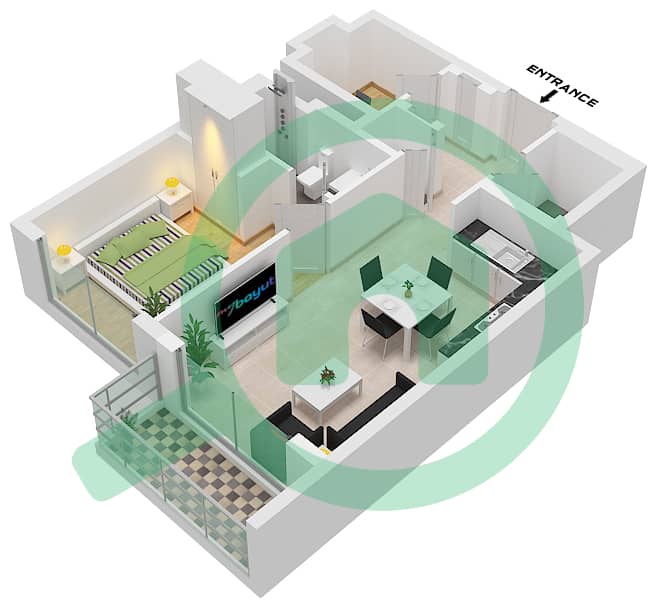 330 Riverside Crescent - 1 Bedroom Apartment Type A-FLOOR 08-17,21-29,33-42 Floor plan interactive3D