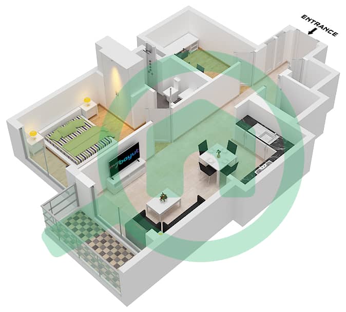 المخططات الطابقية لتصميم النموذج B-FLOOR 08-16,21-29,33-41 شقة 1 غرفة نوم - 330 ريفرسايد كريسنت interactive3D