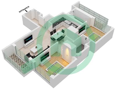 المخططات الطابقية لتصميم النموذج A-FLOOR 08-17,21-29,33-42 شقة 2 غرفة نوم - 330 ريفرسايد كريسنت