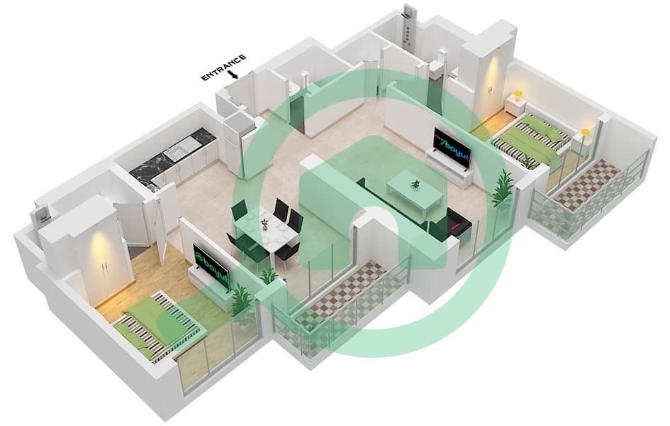 330 Riverside Crescent - 2 Bedroom Apartment Type C-FLOOR-08-17,21-29,33-42 Floor plan interactive3D