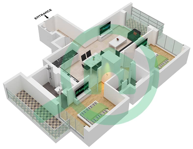 330 Riverside Crescent - 2 Bedroom Apartment Type A (VARIANT 1)-FLOOR 08-17 Floor plan interactive3D