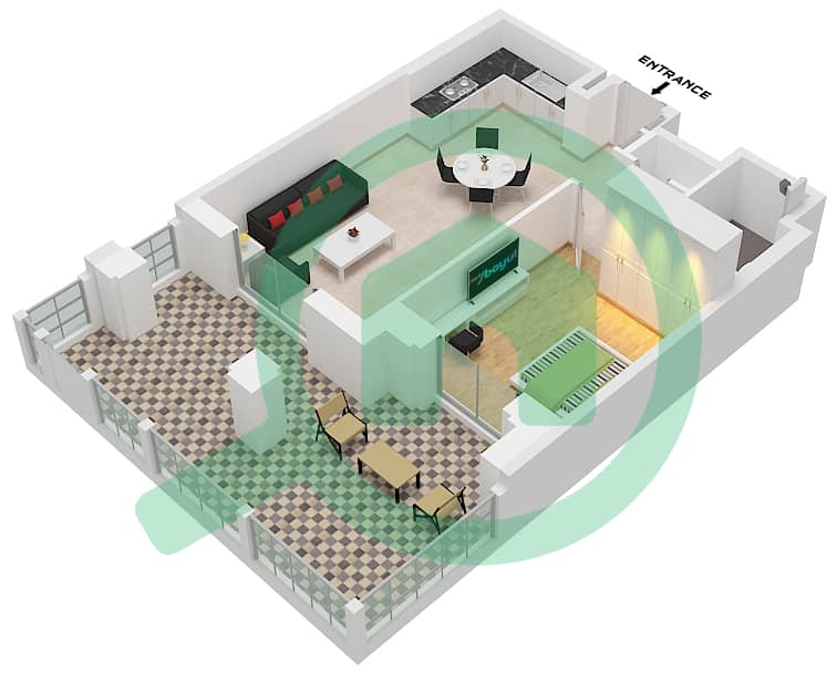 Lamaa Building 1 - 1 Bedroom Apartment Type/unit A1-UNIT-G01-GROUND FLOOR Floor plan interactive3D
