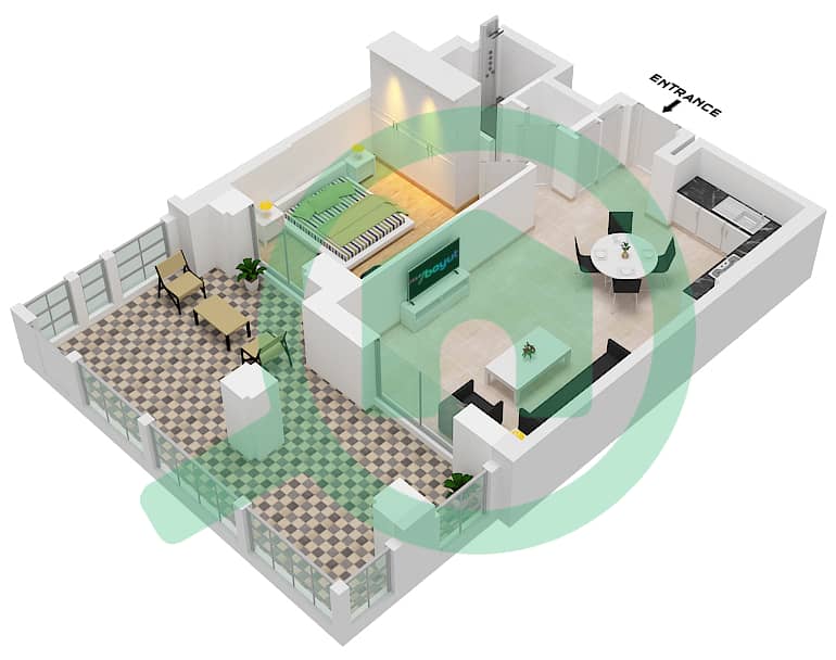 Lamaa Building 1 - 1 Bedroom Apartment Type/unit A1-UNIT-G09-GROUND FLOOR Floor plan interactive3D