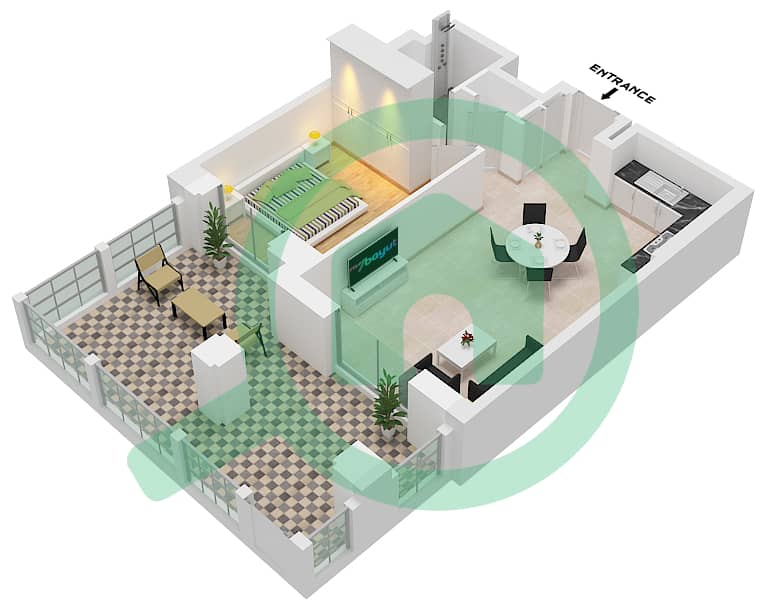Lamaa Building 1 - 1 Bedroom Apartment Type/unit A1-UNIT-G10-GROUND FLOOR Floor plan interactive3D