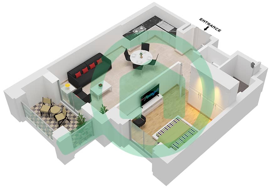 Lamaa Building 1 - 1 Bedroom Apartment Type/unit A1-UNIT-101-201-301-401 Floor plan interactive3D