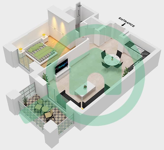 Lamaa Building 1 - 1 Bedroom Apartment Type/unit A1-UNIT-109-110-209-FLOOR Floor plan interactive3D