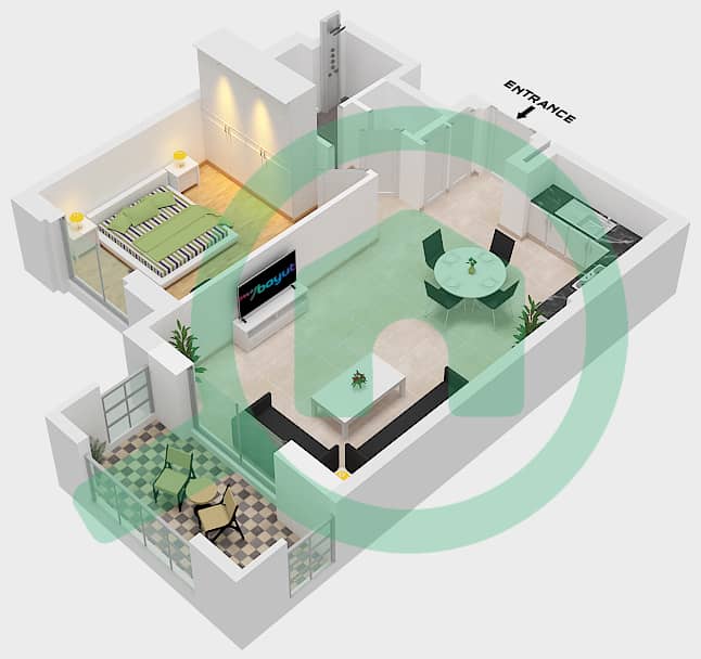 Lamaa Building 1 - 1 Bedroom Apartment Type/unit A1-UNIT-807-907-FLOOR 8,9 Floor plan interactive3D