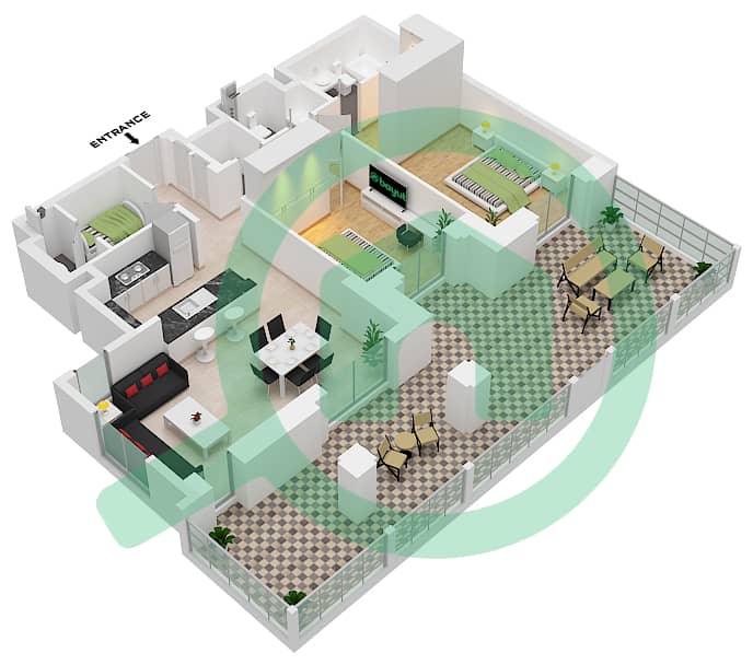 Lamaa Building 1 - 2 Bedroom Apartment Type/unit B1-UNIT-G03-GROUND FLOOR Floor plan interactive3D